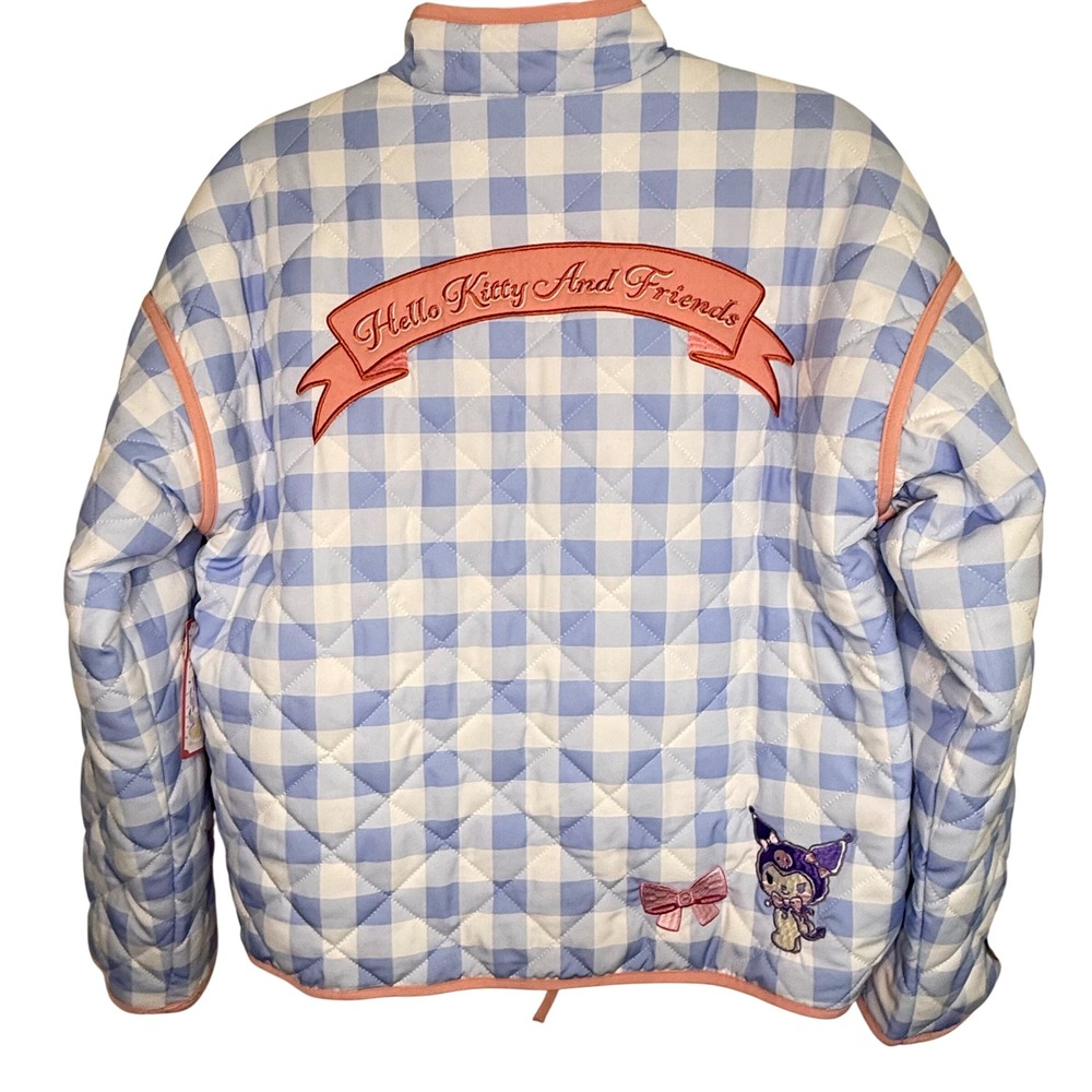 Sanrio Hello Kitty Friends Quilted Jacket Womens M Blue Gingham NWT Embroidered - Picture 6 of 7